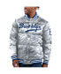 ფოტო #1 პროდუქტის Men's Silver Brooklyn Dodgers Cooperstown Collection Bronx Satin Full-Snap Bomber Jacket