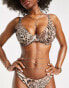 Фото #1 товара ASOS DESIGN Fuller Bust mix and match rib step front underwired bikini top in leopard animal print