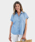 Фото #1 товара Women's Chambray Short-Sleeve Button-Down Shirt, Created for Macy's