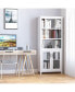 Фото #2 товара 71" Bookcase Storage Hutch Cabinet with Adjustable Shelves and Glass Doors for Home Office, Kitchen, Living Room, White