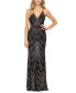 ფოტო #1 პროდუქტის Women's Plunge-Neck Mesh-Inset Glitter-Print Gown