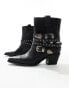 ALDO Emberlynx studded buckle western boots in black leather croc