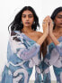 Фото #3 товара ASOS EDITION sheer draped off shoulder soft maxi dress in blue swirl print