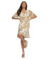 Petite Printed Faux-Wrap Short-Cape-Sleeve Dress