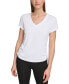 ფოტო #1 პროდუქტის Women's Solid V-Neck Short-Sleeve Tech Top