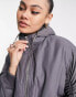 Topshop hooded borg bomber jacket in charcoal