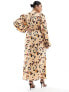 Never Fully Dressed Plus satin long sleeve animal wrap midaxi dress