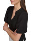 Фото #4 товара Women's Puff-Sleeve Ribbed Henley Shirt