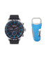 ფოტო #1 პროდუქტის Men's Quartz Movement Black Silicone Strap Analog Watch, 50mm and Multi-Purpose Tool with Zippered Travel Pouch