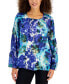 Фото #1 товара Claudette Rose-Print Tiered-Sleeve Necklace Top, Created for Macy's