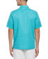 Men's Short Sleeve Geo Embroidered Linen Blend Button-Front Shirt