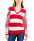ფოტო #1 პროდუქტის Women's Mixed-Stripe V-Neck Sweater