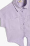 Kız Çocuk Önden Bağlama Detaylı Kısa Kollu Cepli Modal Kumaş Crop Gömlek 3skg60160aw