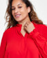 Фото #3 товара Plus Size Ruffled Split-Neck Long-Sleeve Top