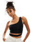 ASOS DESIGN double layer slinky one shoulder crop top with waist cut out in black Черный, XS - EU 32-34 - фото #2