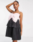 Pieces Premium oversized bow tiered mini dress in black & pink