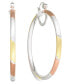 ფოტო #1 პროდუქტის Platinum, 18k Rose Gold and 18k Gold over Sterling Silver Earrings, Extra-Large Tri-Color Hoop Earrings