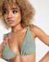 ASOS DESIGN mix and match crinkle triangle bikini top in khaki