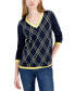 ფოტო #1 პროდუქტის Women's Argyle V-Neck Sweater
