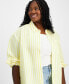 Plus Size Stripe Relaxed-Fit Button-Up Shirt, Created for Macy's