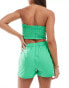 ASOS DESIGN Kaye cotton shirred bandeau beach top in bright green Зеленый, XS - EU 32-34 - фото #9