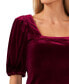 Women's Square Neck Short Puff Sleeve Velvet Top