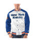 ფოტო #1 პროდუქტის Men's White, Blue New York Knicks Renegade Satin Full-Snap Varsity Jacket