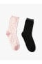Kalpli Çorap 2'li Sim Detaylı İşlemeli Çok Renkli