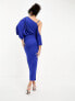 ASOS DESIGN Tall off shoulder grecian drape midi dress in cobalt blue Синий, 34 - фото #4