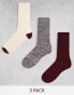 ASOS DESIGN 3 pack twist sock in ecru and burgundy