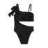 Фото #5 товара Women's One Shoulder Bow Cut Out One Piece Swimsuit - Shade & Shore Black L