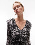 Topshop v neck ruffle mini tea dress in mono animal 38 - фото #3