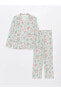 DREAM Gömlek Yaka Çiçekli Uzun Kollu Kadın Pijama Takımı