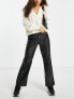 Vero Moda Petite leather look high waisted straight leg trousers in black
