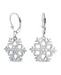 Frozen Winter Holiday Party White Stardust Lever Back Drop Dangle Snowflake Earrings For Women .925 Sterling Silver