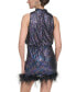 Women's Feather-Trim Sequin Mock-Neck Dress