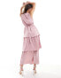 Фото #8 товара Vila Bridesmaid satin tiered maxi dress with tie belt in light pink