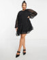 ASOS DESIGN Curve lace insert ruched mini smock dress in black