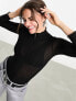 Monki high neck long sleeve top in black