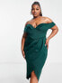 ASOS DESIGN Curve off shoulder corset midi wrap skirt dress in forest green