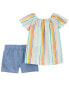 Фото #2 товара Toddler 2-Piece Striped Top & Chambray Short Set 4T