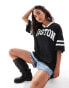 Фото #2 товара ASOS DESIGN airtex football jersey top with boston graphic in black