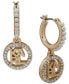 ფოტო #1 პროდუქტის Gold-Tone Pavé Logo Charm Imitation Pearl Hoop Earrings