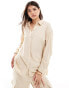 Vila loose fit shirt co-ord in beige sheen