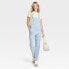 Фото #2 товара Women's Denim Boyfriend Overalls - Universal Thread Light Blue Striped 4