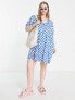 Noisy May Curve smock mini dress in blue checkerboard