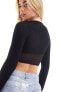 Фото #7 товара Miss Selfridge seamless long sleeve crop top with mesh corset panel in black