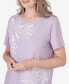 ფოტო #3 პროდუქტის Petite Garden Party Short Sleeve Flower Lace Trim Top