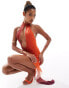 Murci exclusive mesh keyhole plunge neck mini dress in orange ombre