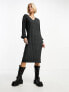 Object v neck knitted ribbed jumper dress in dark grey